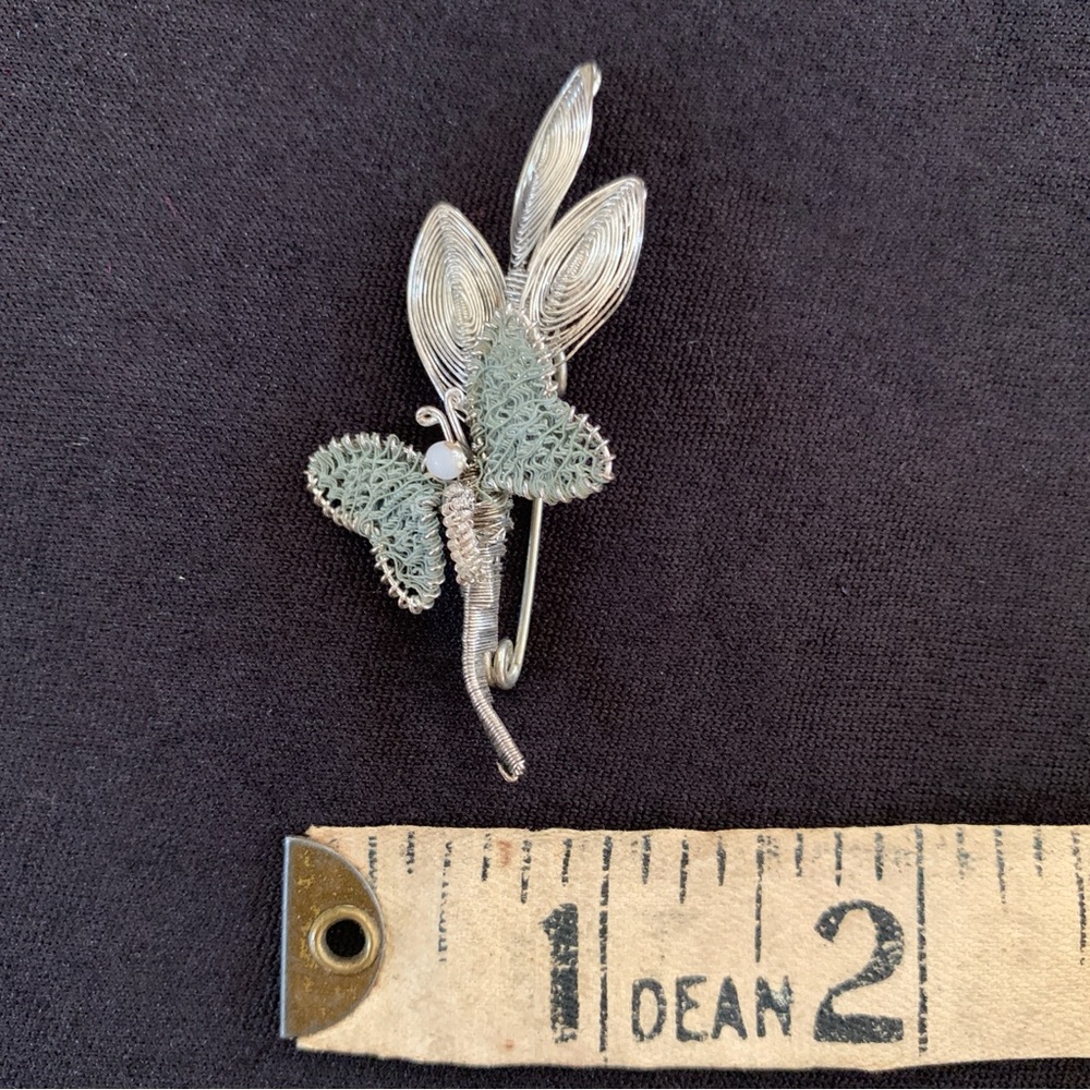 Vintage Silver Wire Wrapped Fine Spun Butterfly Leaf Brooch Pin MCM Handmade - Picture 8 of 9